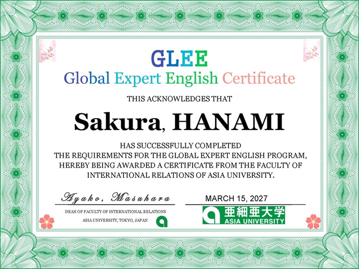 Certificate for GLEE Sample for 2026-27(Sakura)