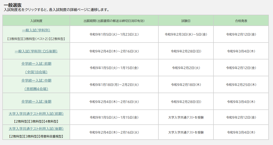 2027年度一般选拔日程