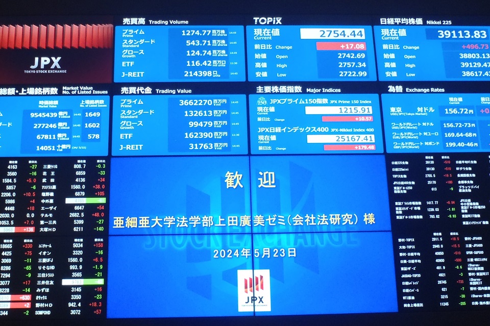 法学部上田廣美教授のゼミ生が東京証券取引所で研修を行いました